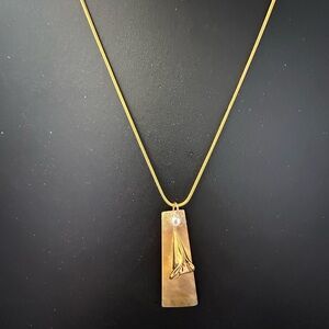 Handmade upcycled mother of pearl and gold tone calla lily necklace